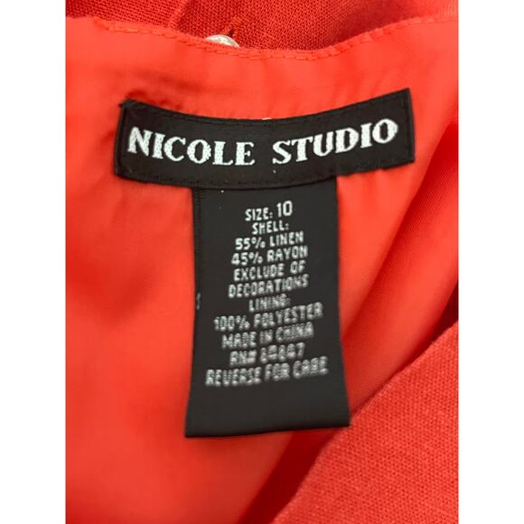 2 Piece Linen Blend Pant Set Size 10 Orange Floral Embroidered Beaded Fringe - Picture 10 of 10